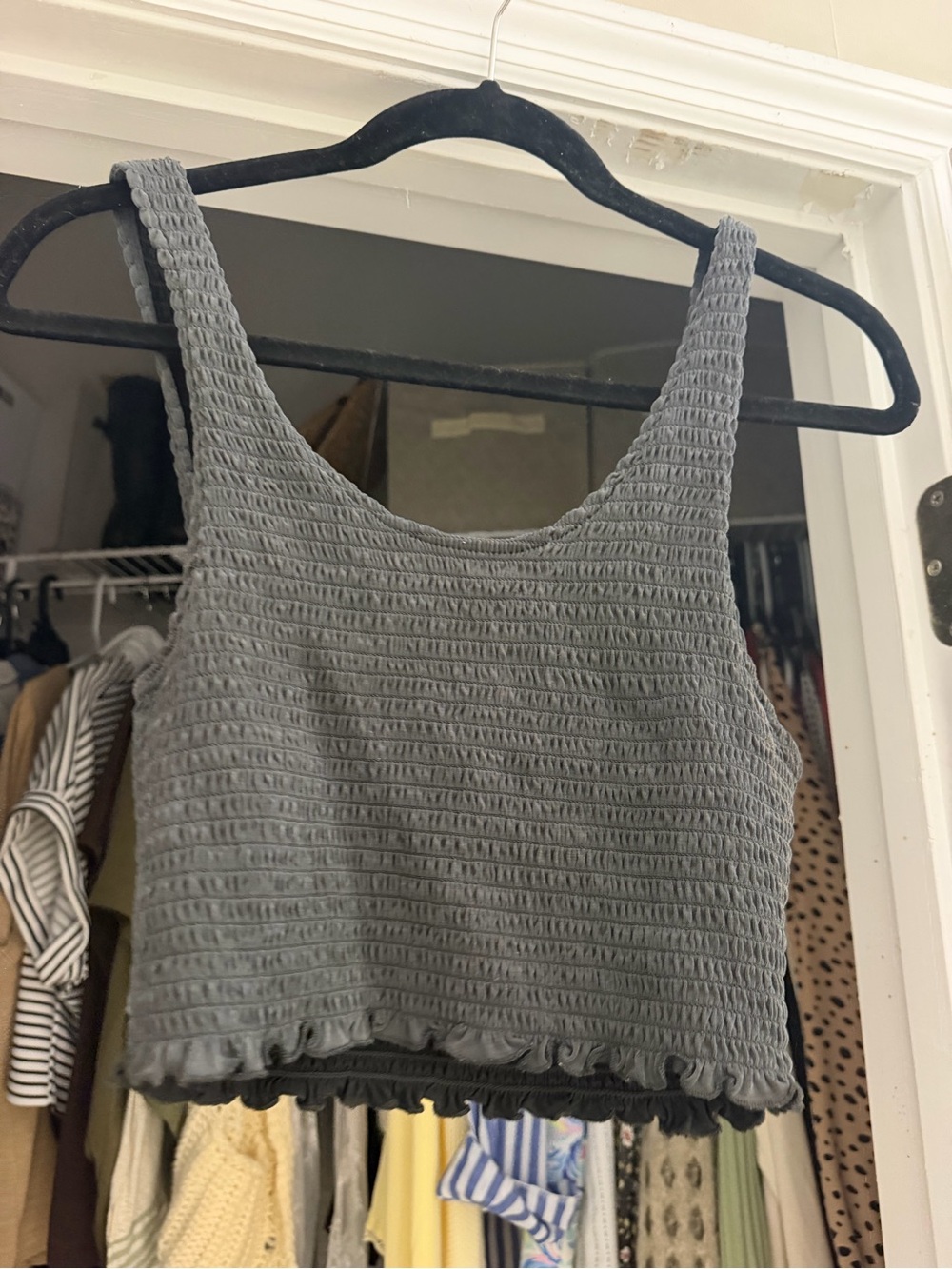 Love Tree Smocked Crop Tank Top in Gray